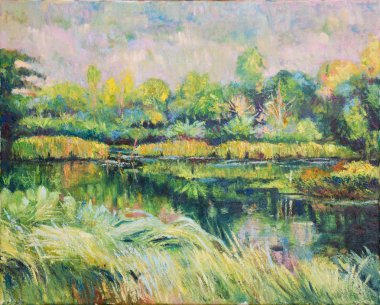 Öldür renk resim üzerine yağlıboya peyzaj