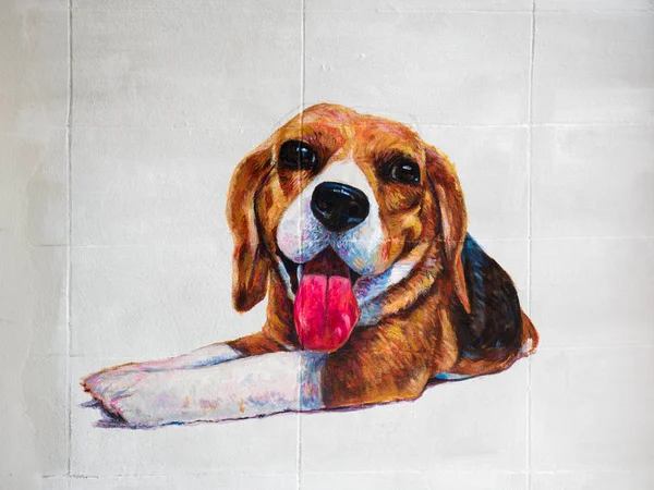 Pintura acrílica de color de beagle en pared —  Fotos de Stock