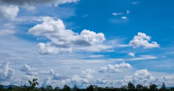 Timelapse Przejścia Chmury Błękitne Niebo Drzewo Góry Przechyl Strzał — Wideo stockowe