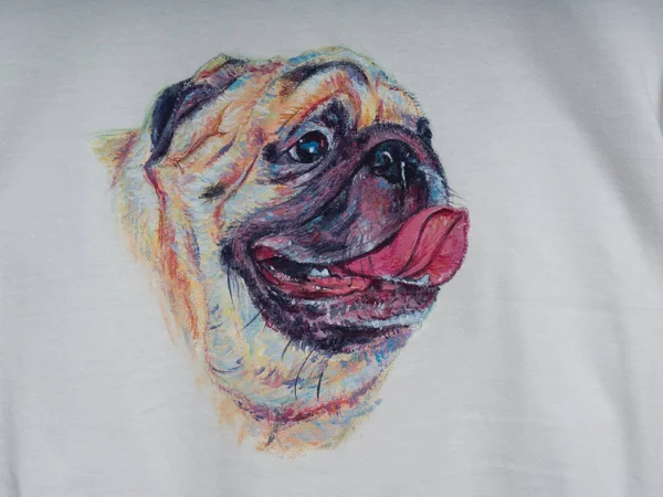 Acrylic painting of cute pug dog on fabric — Stock Photo, Image