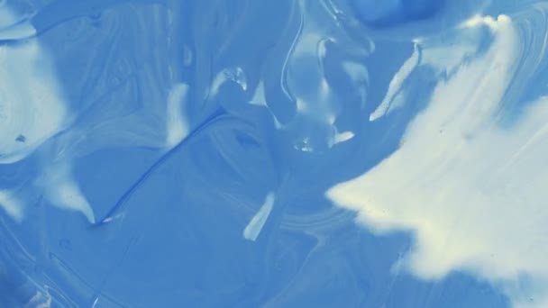 Closeup Swirl Movement Blue Acrylic Color Mixing Blowed Blower Reflection — Stock Video
