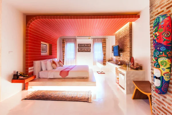 Moderner Stil Des Zimmers Mit Bett Resort Bohemian Stil — Stockfoto