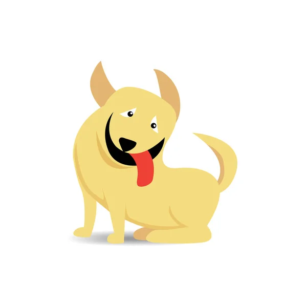 白い背景に影で赤い舌を面白い座っている黄色い犬棒 — ストックベクタ