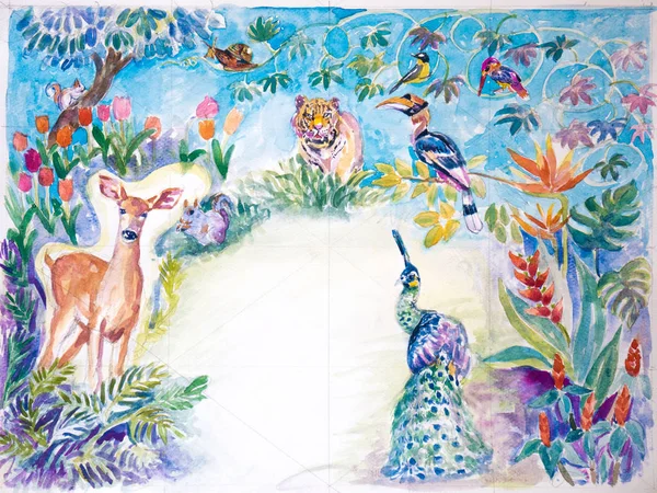Watercolor of animal in the wild  with empty space — Stock Photo, Image