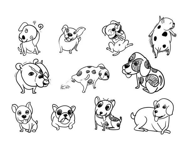 Desenho conjunto de rabiscos de cão —  Vetores de Stock