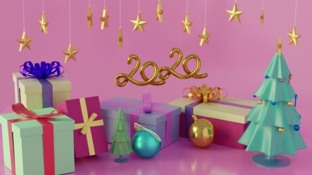 Christmas Eve Happy New Year 2020 Gift Box Accessory Decoration — Stock Video