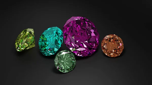Une pile de diamants colorés sur fond sombre . — Photo