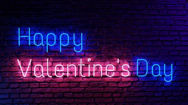 С днем Святого Валентина письмо в неоновой форме света на кирпичной стене . — стоковое фото