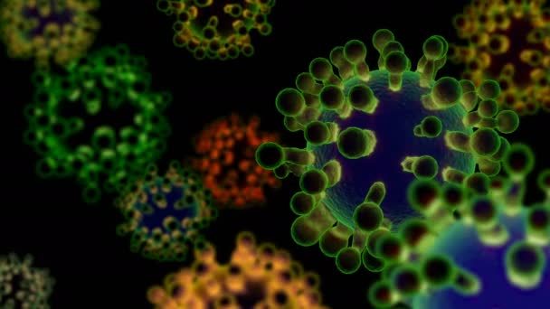 Coronavirus Covid Medical Animation Black Background Microscopic View Infectious Virus — Stock Video