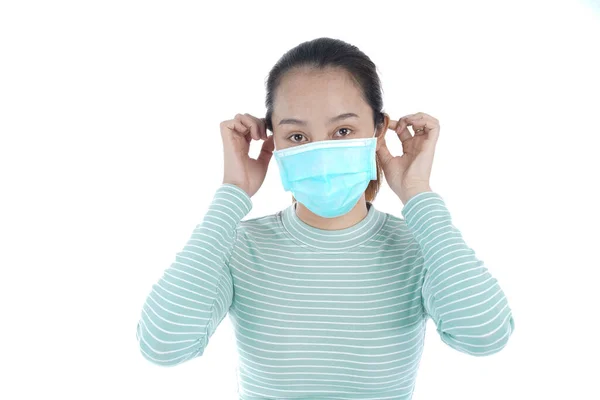 Joven Hermosa Mujer China Asiática Usar Mascarilla Protectora Prevención Contra — Foto de Stock