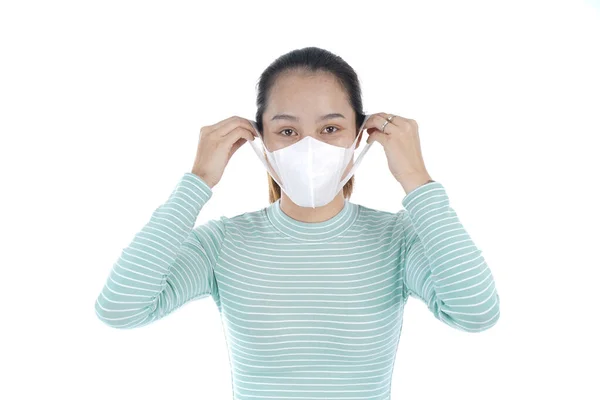 Joven Hermosa Mujer China Asiática Usar Mascarilla Protectora Prevención Contra — Foto de Stock