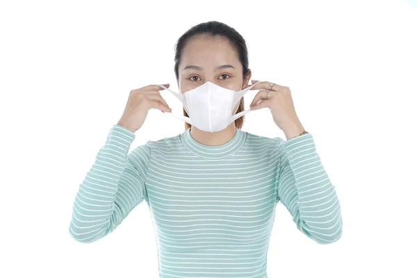 Mladá Krásná Asijská Číňanka Nosí Ochrannou Masku Obličeje Prevenci Proti — Stock fotografie