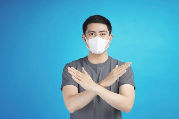 Asian Young Man Corona Virus Pandemic Face Protective Mask Sanitizer — Stock Photo, Image