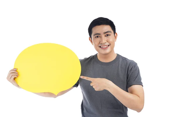 Front View Headshot Asian Man Casual Wear Holding Bubble Speech — Stock Photo, Image