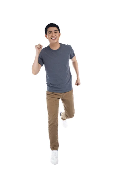 Full Length Body Young Asian Handsome Man Casual Wear Dynamic — Stock Photo, Image