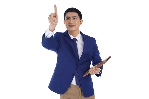 Asian Handsome Young Business Man Show Expression Hand Gesture Isolated — Stock Photo, Image