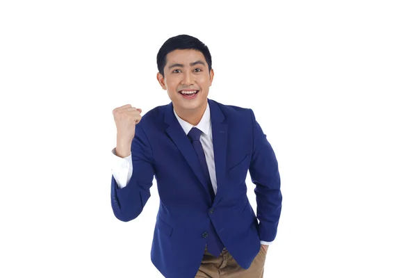 Asiático Bonito Jovem Homem Negócios Mostrar Expressão Com Mão Gesto — Fotografia de Stock