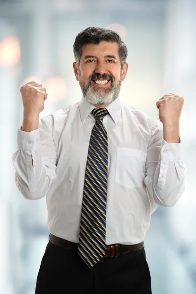 Hispanic Businessman Celebrating in Office — Stock Photo, Image