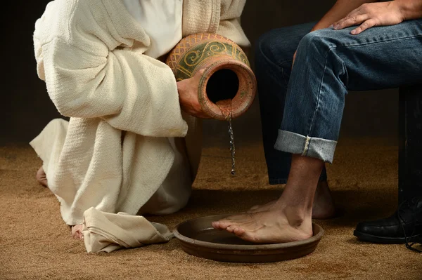 Jesus Washing Feet of Modern Man — Stock Photo, Image