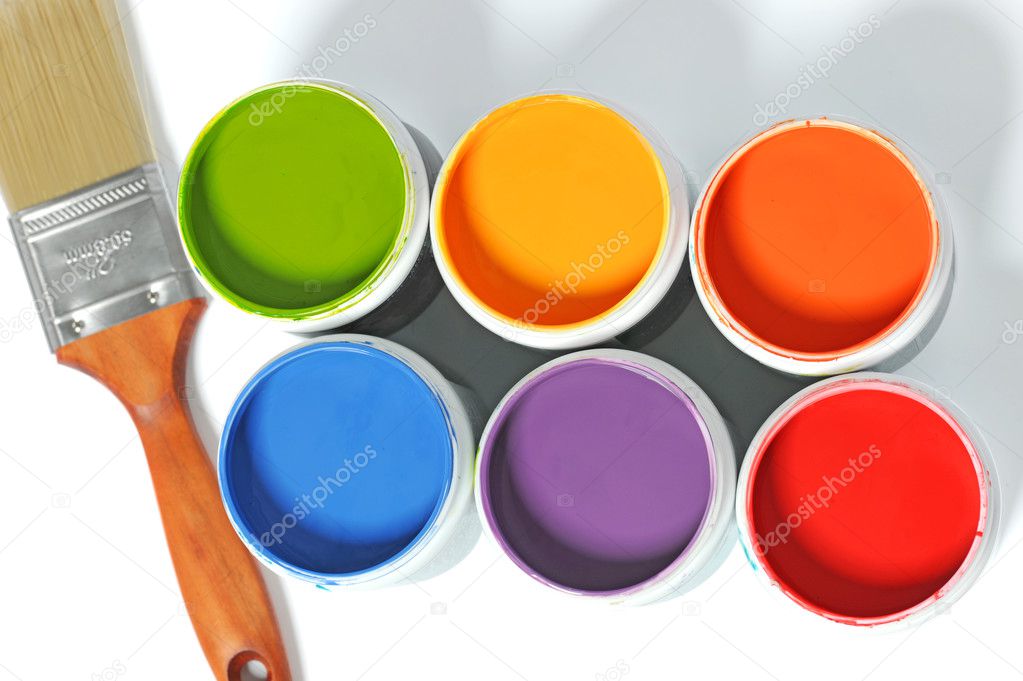 Cans of Paint with Paintbrush