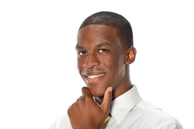 çene üzerinde el ile iş adamı