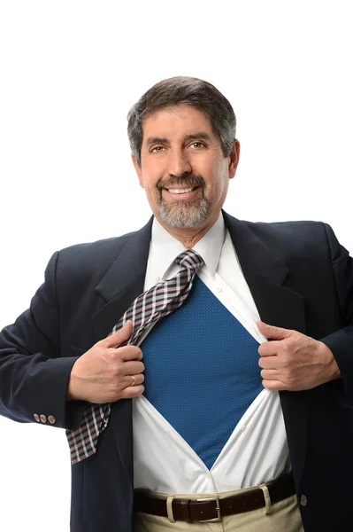 Camisa de apertura hispana Super Businessman — Foto de Stock