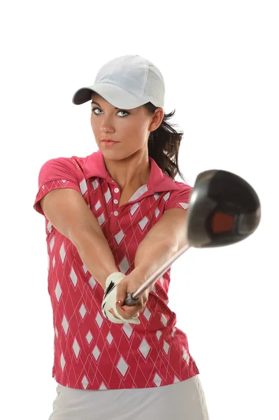 Γυναίκα παίκτη του γκολφ με οδηγό — Φωτογραφία Αρχείου