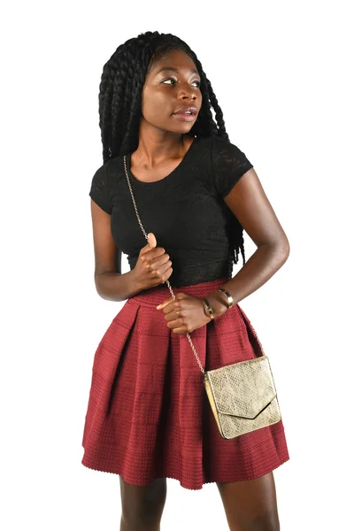 Schöne afrikanisch-amerikanische Frau mit Handtasche — Stockfoto