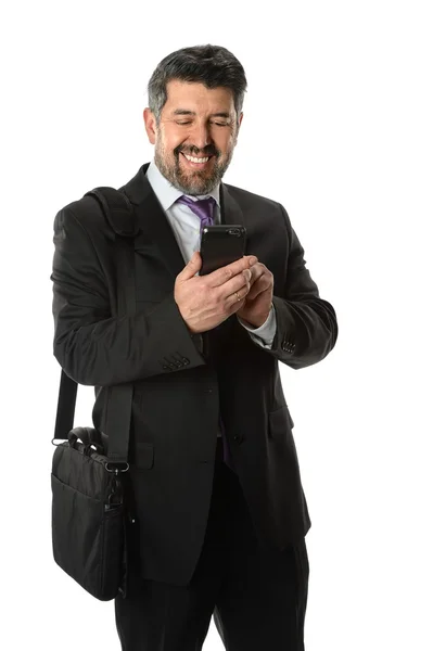 Uomo d'affari ispanico utilizzando il cellulare — Foto Stock