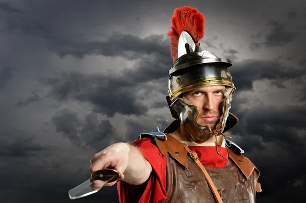 Roman Soldier Brandishing Sword — Stock Photo, Image