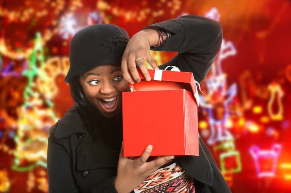 Young Woman Opening Gift Box — Stock Photo, Image