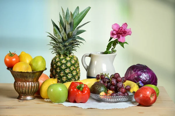 Produce on Wooden Table — Stok Foto