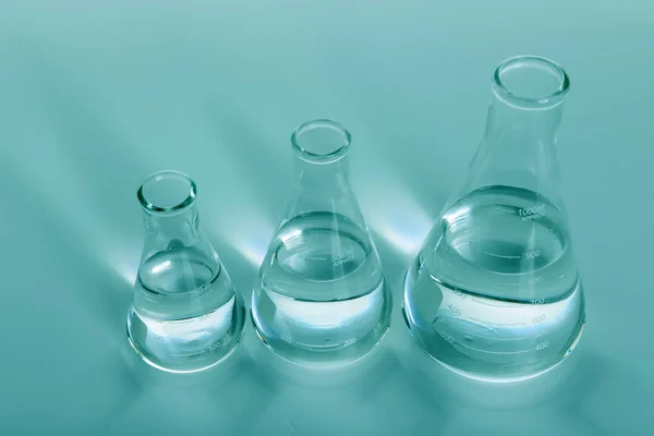 Three laboratory Flasks Viewed from Above — Stock Photo, Image