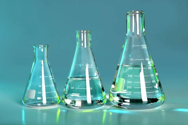 Três frascos de laboratório — Fotografia de Stock