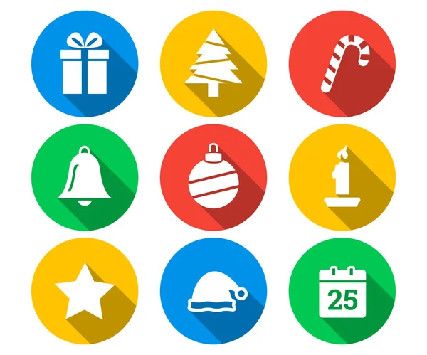 Conjunto de iconos planos de Navidad — Vector de stock