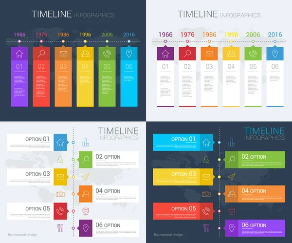 Horizontal y vertical vector línea de tiempo info gráfico con iconos de línea Ilustración De Stock