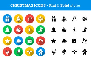 Noel düz ve katı Icon set
