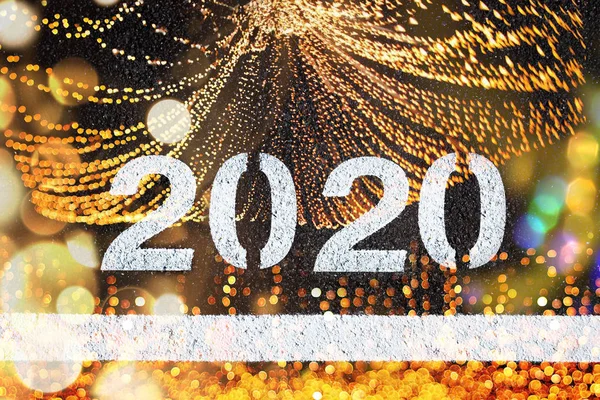 Achtergrond Voor 2020 Nieuwjaarskalender Witte Letters Zwart Asfalt Feestverlichting — Stockfoto