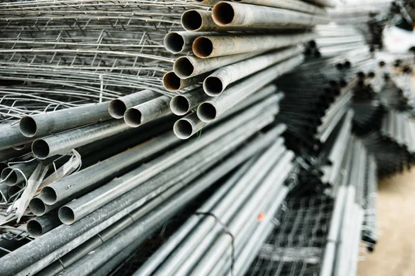 Portable steel barriers piled on the street. — Stock Photo, Image
