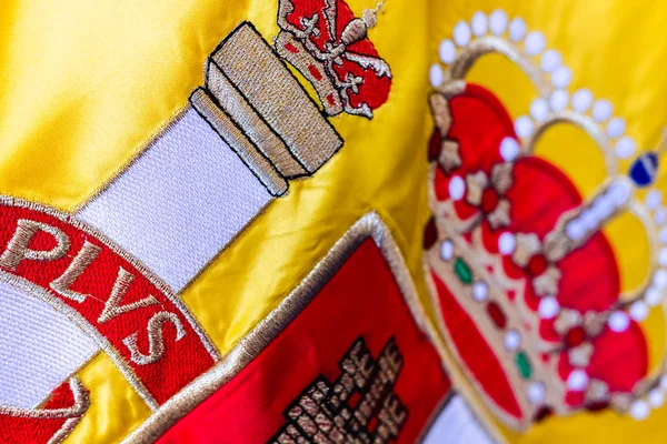 Detail of the historical shield of the national flag of Spain. — Stock Photo, Image