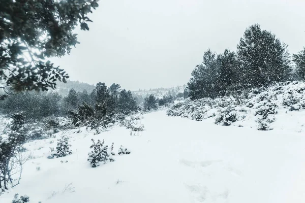 Montañas nevadas en invierno en una zona rural de España — Foto de Stock
