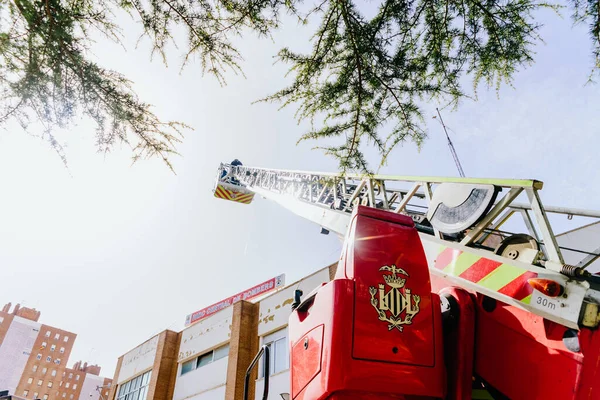 Valencia Spain February 2020 Firefighters City Valencia Demonstrating Use Truck — Stockfoto