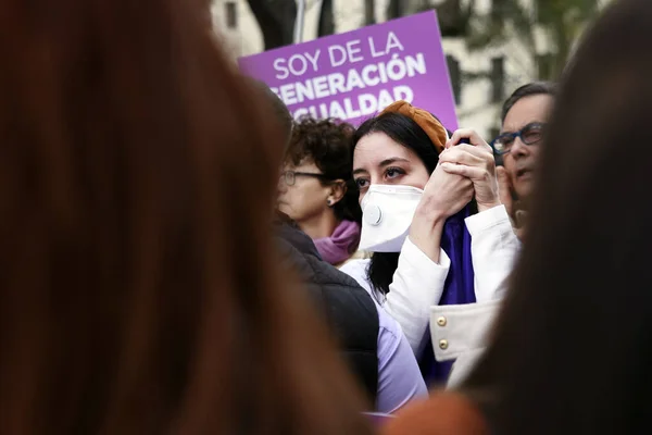 Valencia Spain October 2020 Young Asian Woman Walks Feminist Protest — 스톡 사진