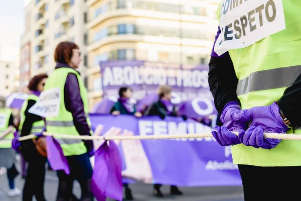 Valencia Spanien Mars 2020 Kvinnodemonstranter Internationella Kvinnodagen Och Protesterade Mot — Stockfoto