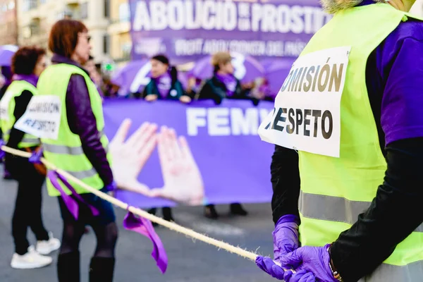 스페인 발렌시아 2020 여성의 항의하고 평등권에 그들의 권리에 항의하며 직원들 — 스톡 사진
