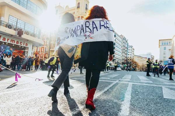 Valencia Spanje Maart 2020 Vrouwelijke Demonstranten Internationale Vrouwendag Protesteren Tegen — Stockfoto