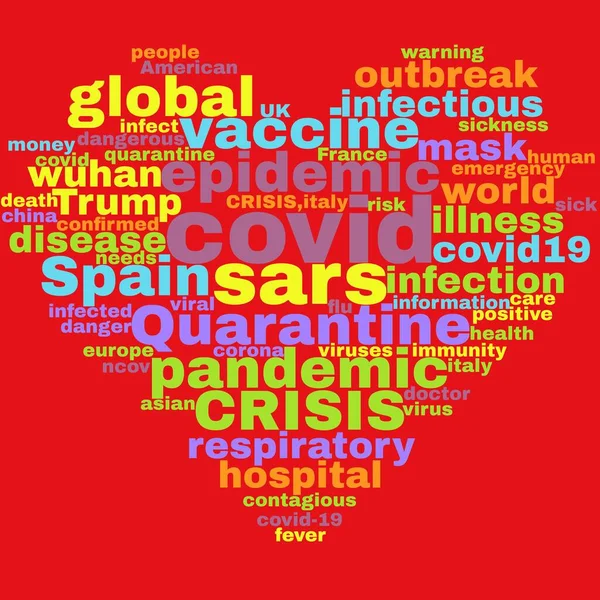 Word Cloud Tag Kapcsolódó Coronavirus Covid19 Betegség Használatra Illusztrációk Piros — Stock Fotó