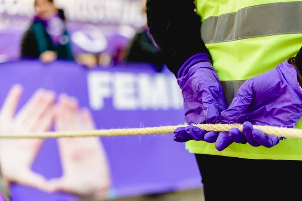 Feministische Symbolen Van Paarse Elementen Tijdens Demonstraties — Stockfoto