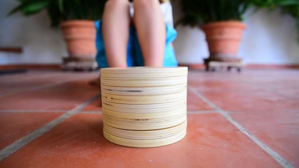 Close Wooden Montessori Toy While Child Play Him Develop His — Stock Video