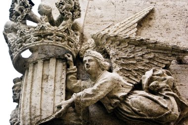 Valencia, İspanya - 6 Mayıs 2008: Valencia şehrinin geleneksel armasının taş heykelinin ayrıntıları.